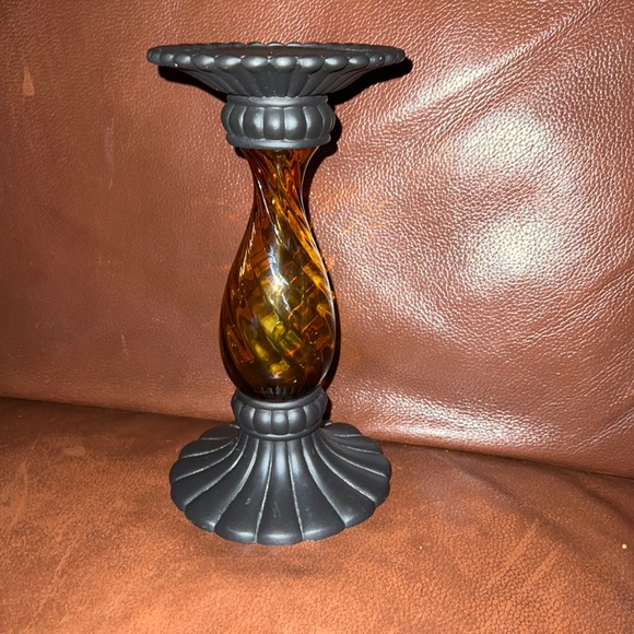 Partylite amber glass wrought iron candlestick